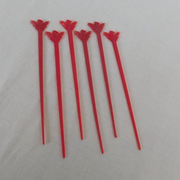 6 Red Bird Thunderbird Logo Swizzle Stick Vintage Mid Century Mascot Cocktail - Picture 3 of 9